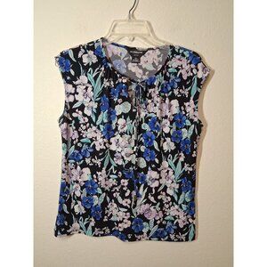 Liz Claiborne Blouse Business Casual Sleeveless Floral Boho Cottage Granny Sz PM